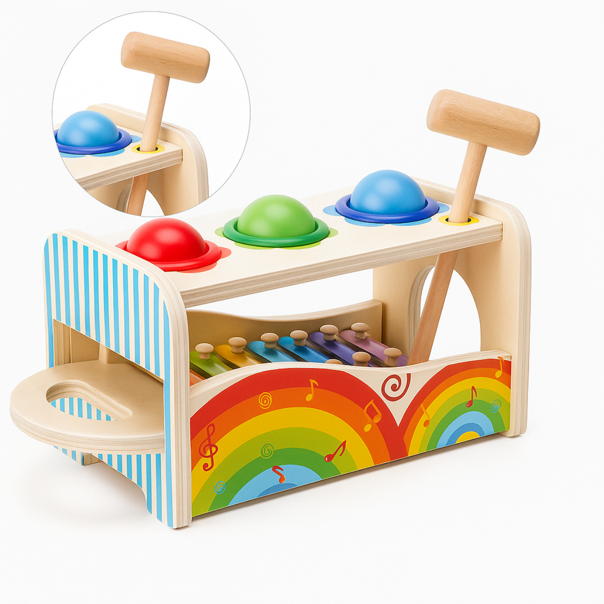 Banco descarga pelotas y metalófono