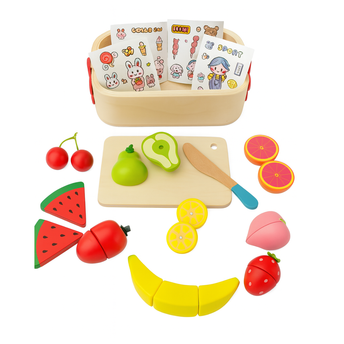 Canasta corta frutas de madera con iman