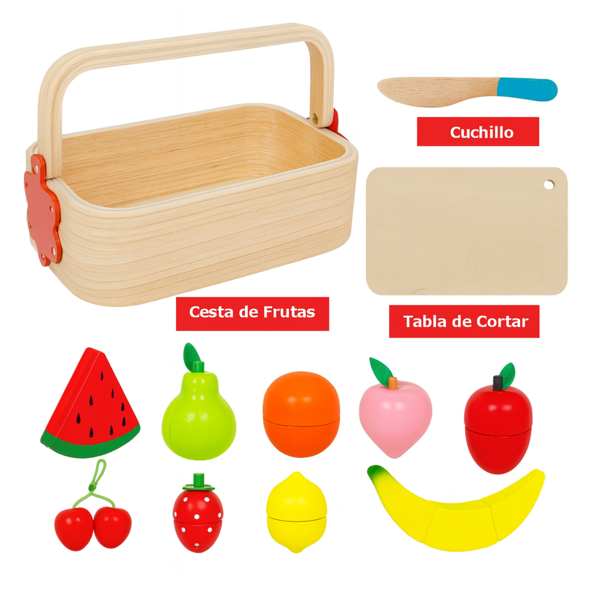 Canasta corta frutas de madera con iman