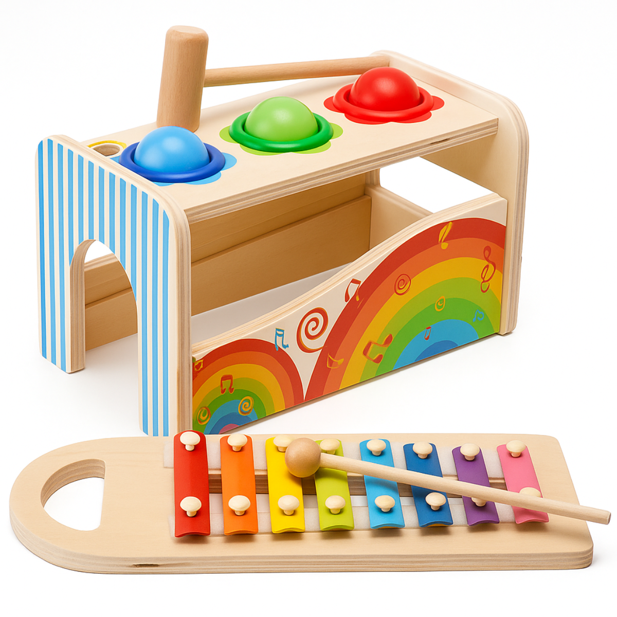 Banco descarga pelotas y metalófono