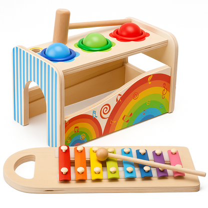 Banco descarga pelotas y metalófono