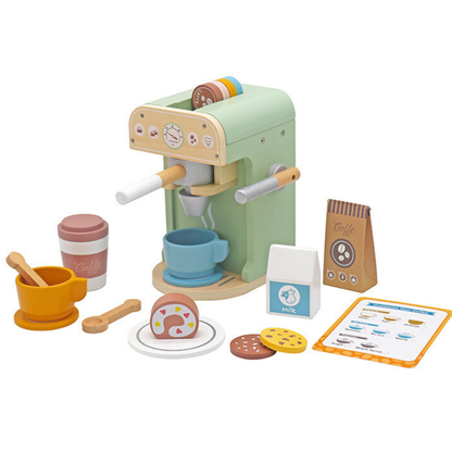 Cafetera de madera con accesorios