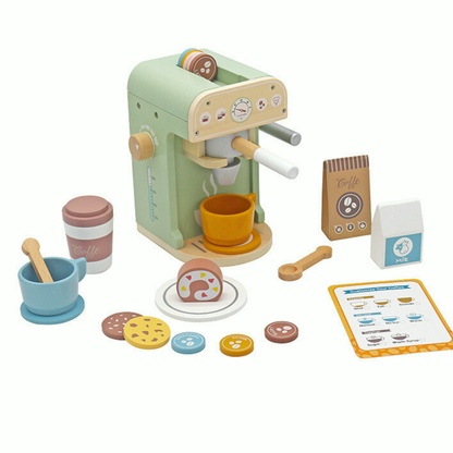 Cafetera de madera con accesorios