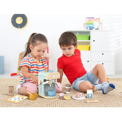 Cafetera de madera con accesorios