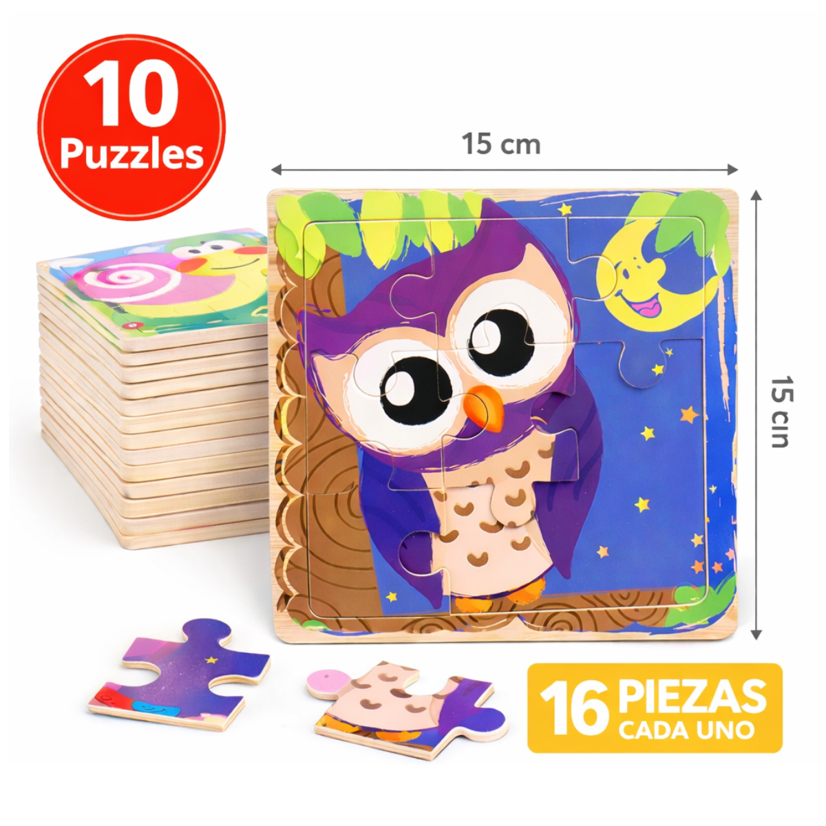 Set de 10 Puzzles de Madera – 16 Piezas