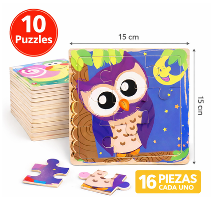 Set de 10 Puzzles de Madera – 16 Piezas
