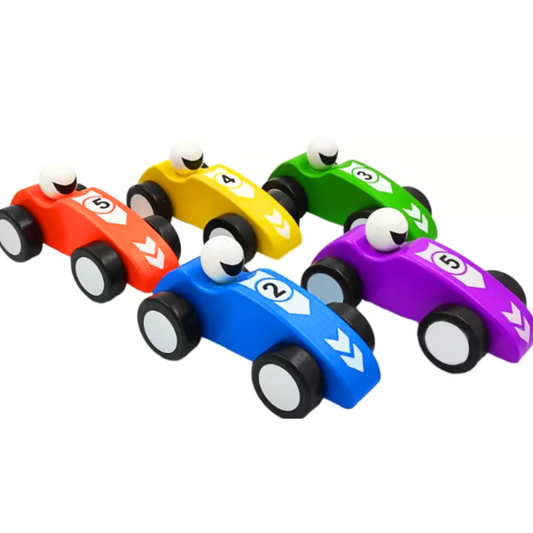 Set 5 Autos De Carrera Madera Infantil