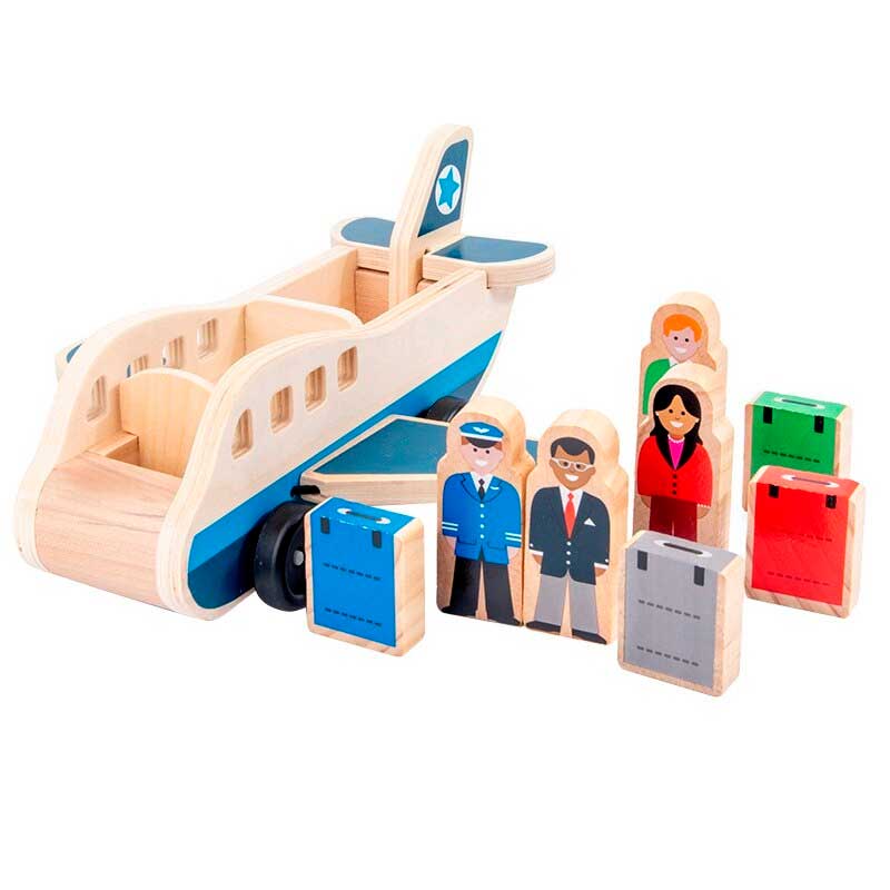 Avión de madera con pasajeros